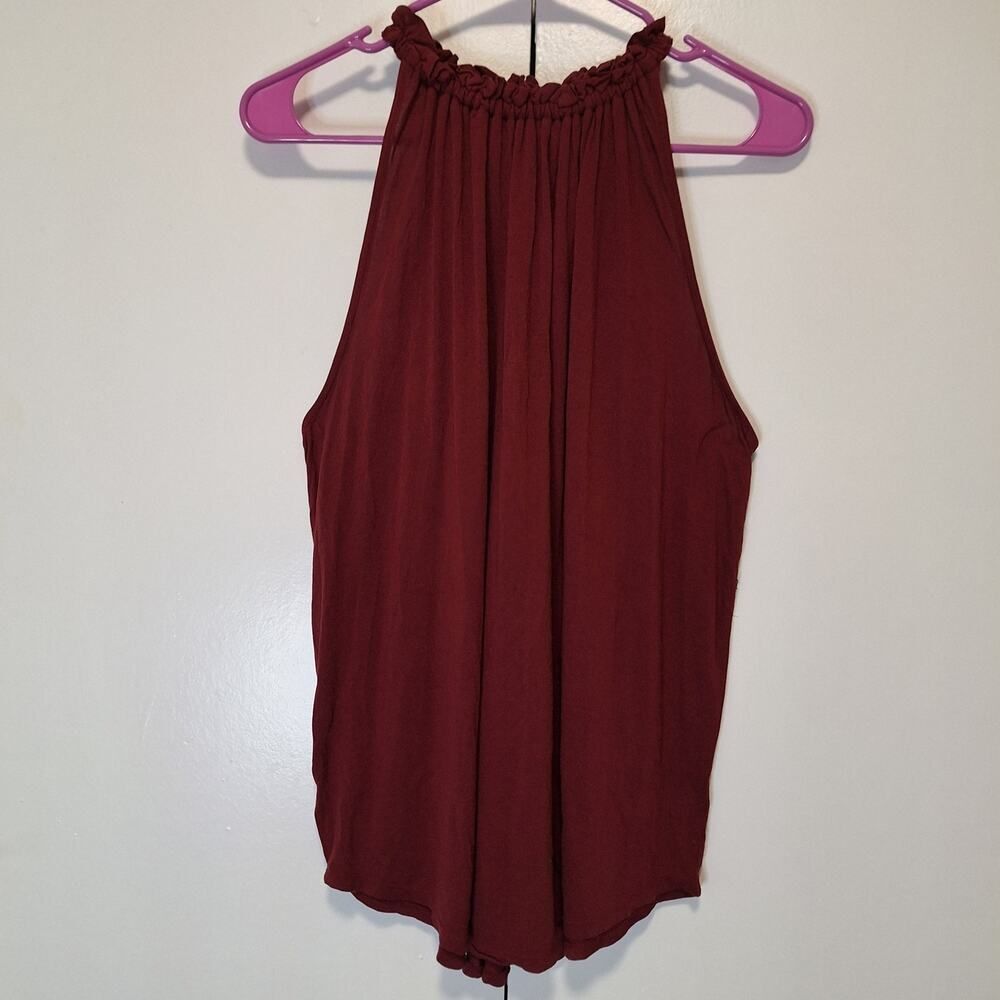 LOFT Red Tank Top With Rope Textured Neckline Rayon Sz Small